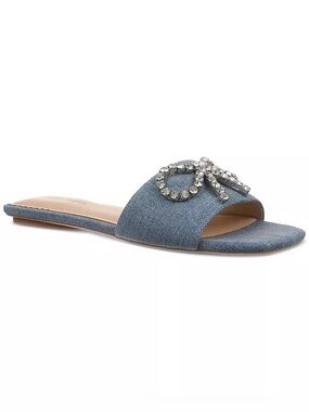 On 34th Jazzieef Lapis  Denim Crystal Bow Slide Sandal - Blue